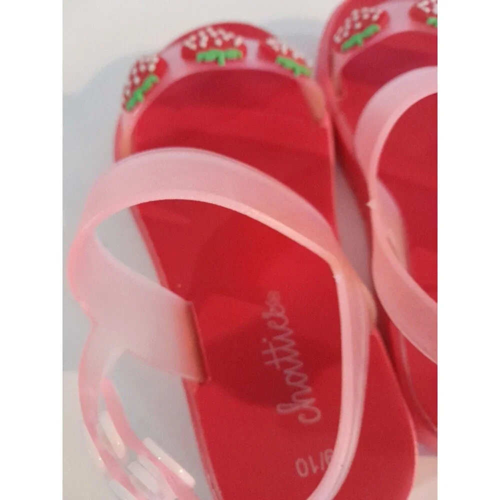 Chatties Toddlers Strawberry 9/10 Pink/ Red Sandals Strawberry Front Open Toe